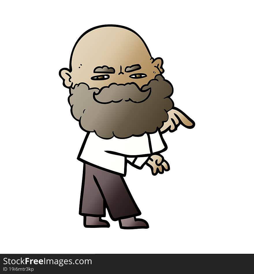 cartoon man with beard frowning and pointing. cartoon man with beard frowning and pointing