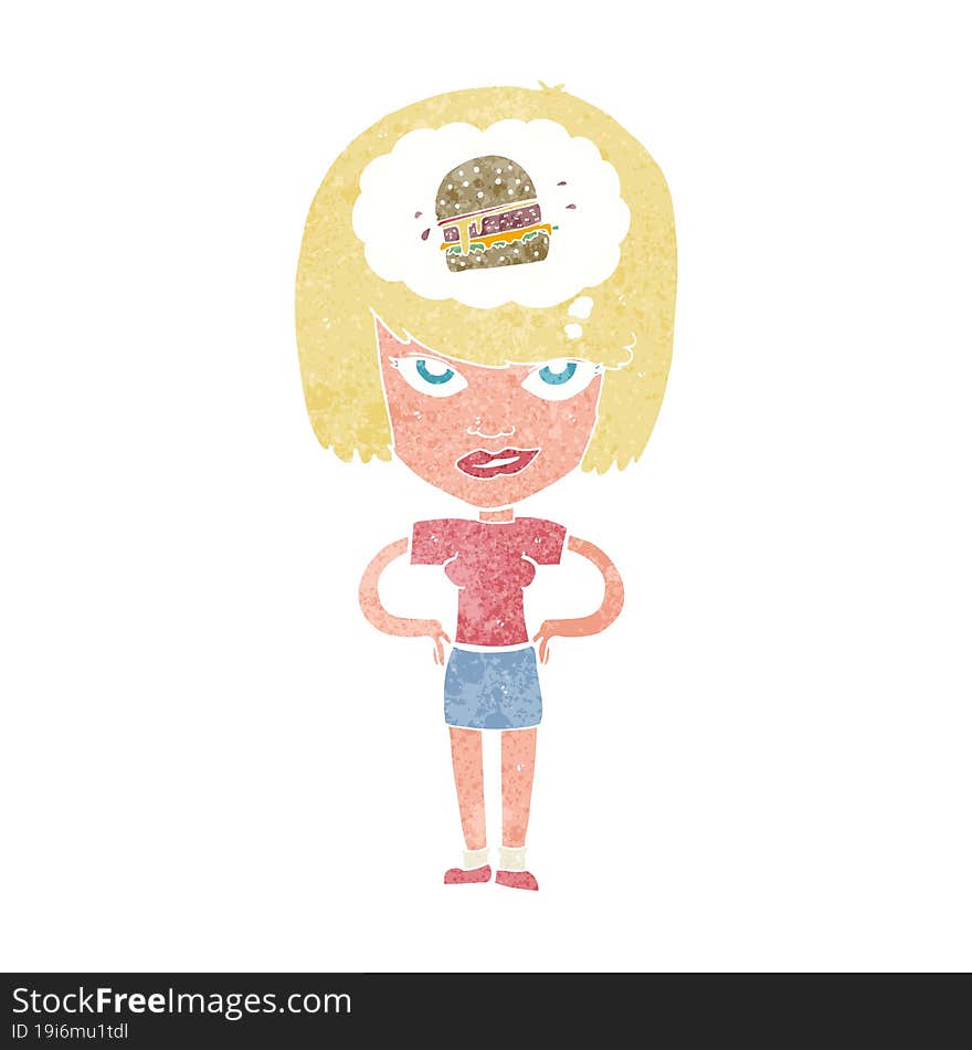 Cartoon Woman Thinking About Junk Food