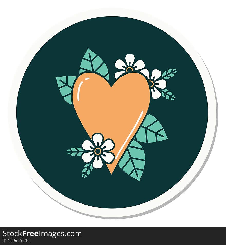 sticker of tattoo in traditional style of a botanical heart. sticker of tattoo in traditional style of a botanical heart