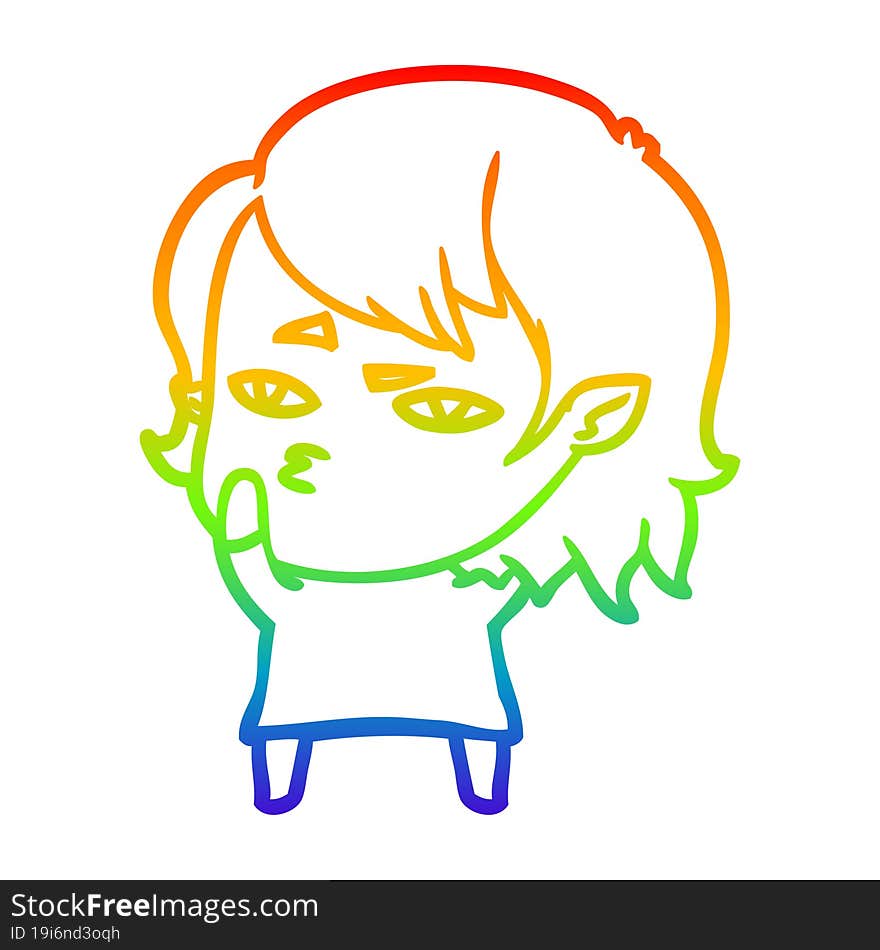 rainbow gradient line drawing cartoon vampire girl