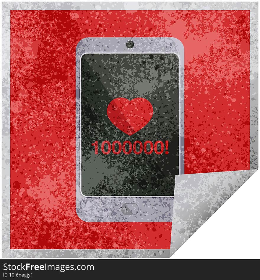 mobile phone showing 1000000 likes graphic vector illustration square sticker. mobile phone showing 1000000 likes graphic vector illustration square sticker