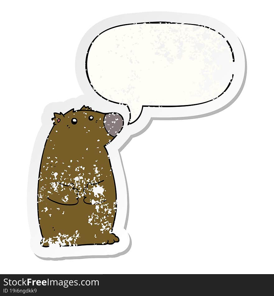 Cartoon Bear And Speech Bubble Distressed Sticker