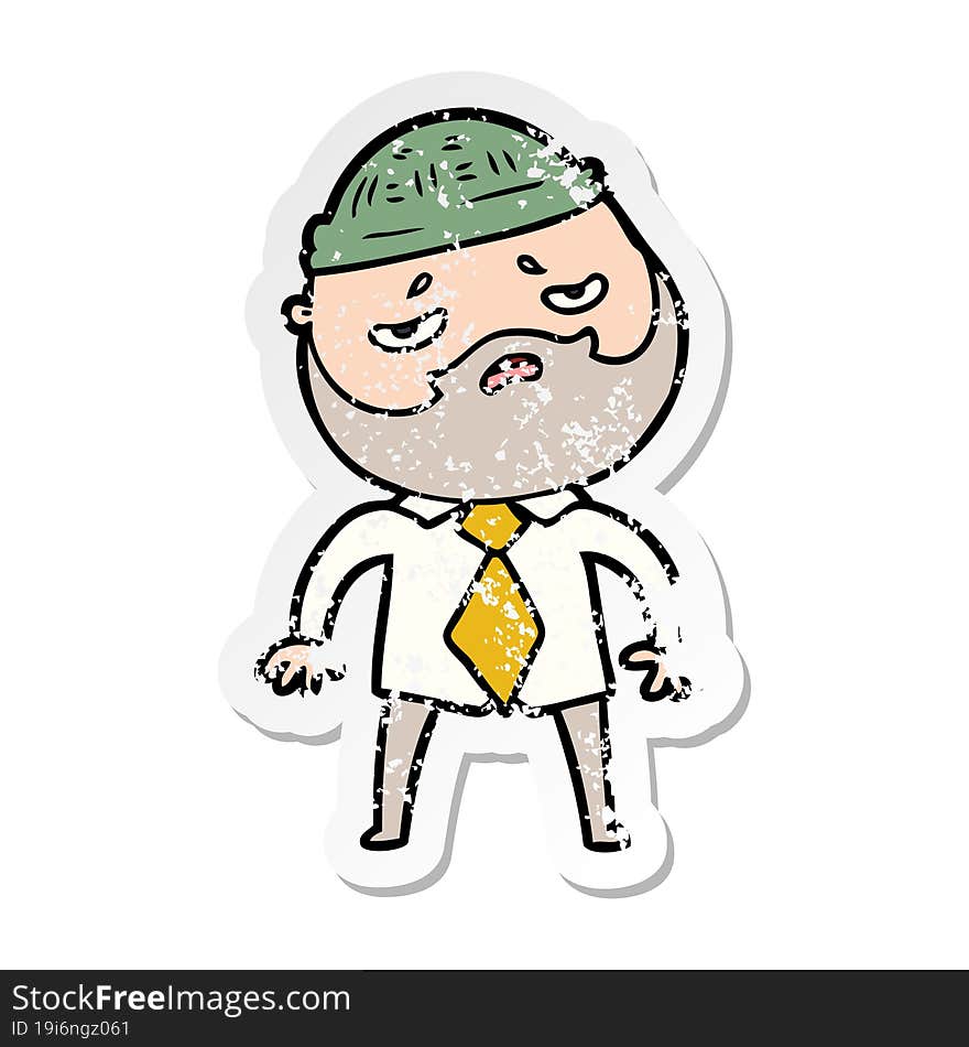 distressed sticker of a cartoon worried man with beard