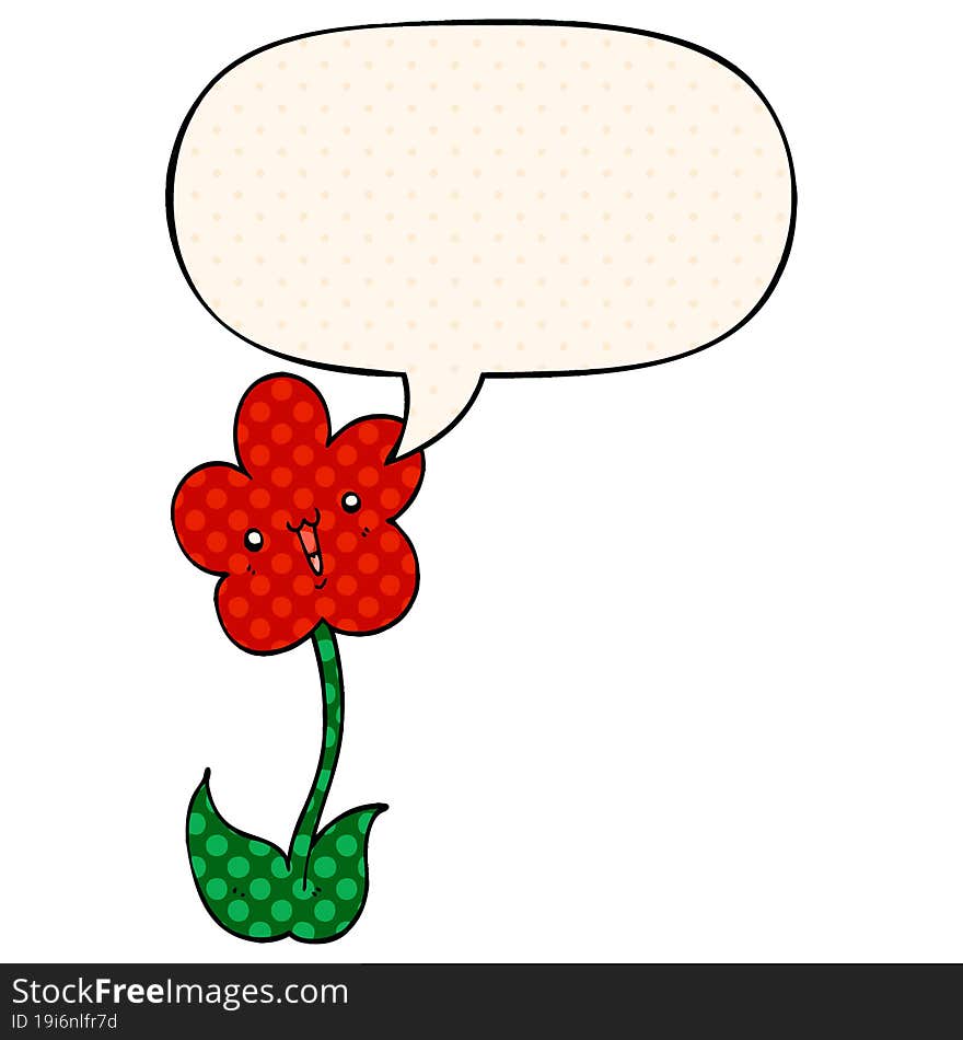 cartoon flower and speech bubble in comic book style