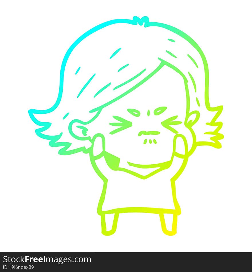 cold gradient line drawing cartoon angry woman