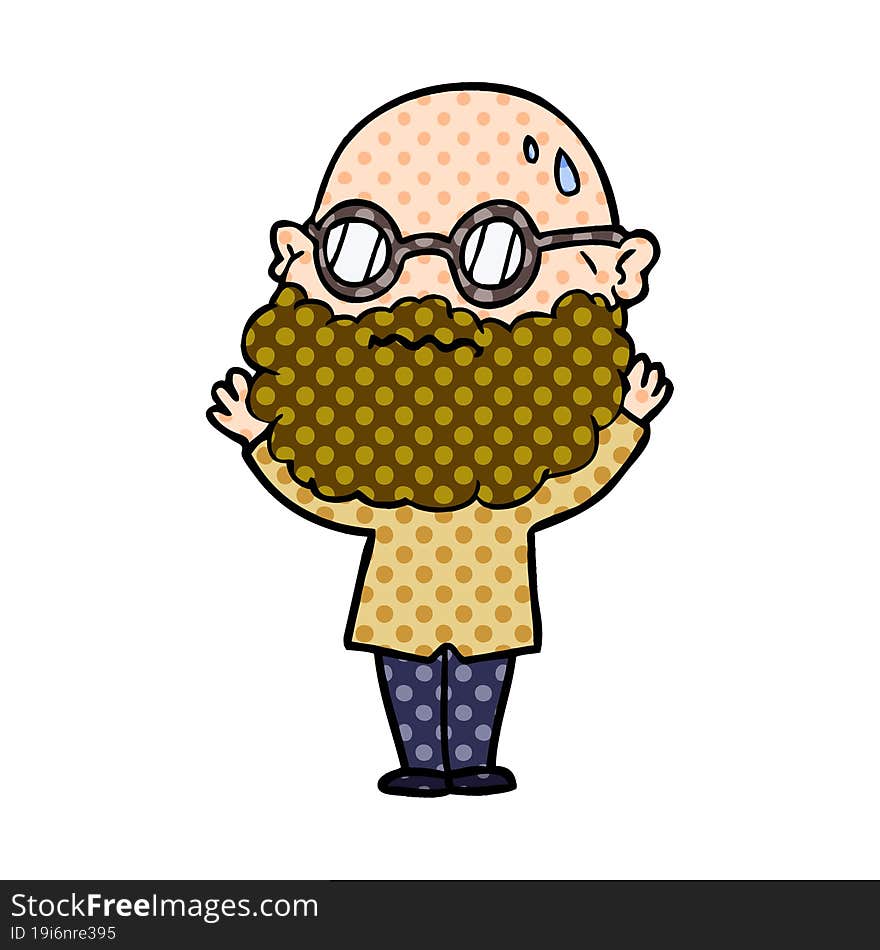 cartoon worried man with beard and spectacles. cartoon worried man with beard and spectacles