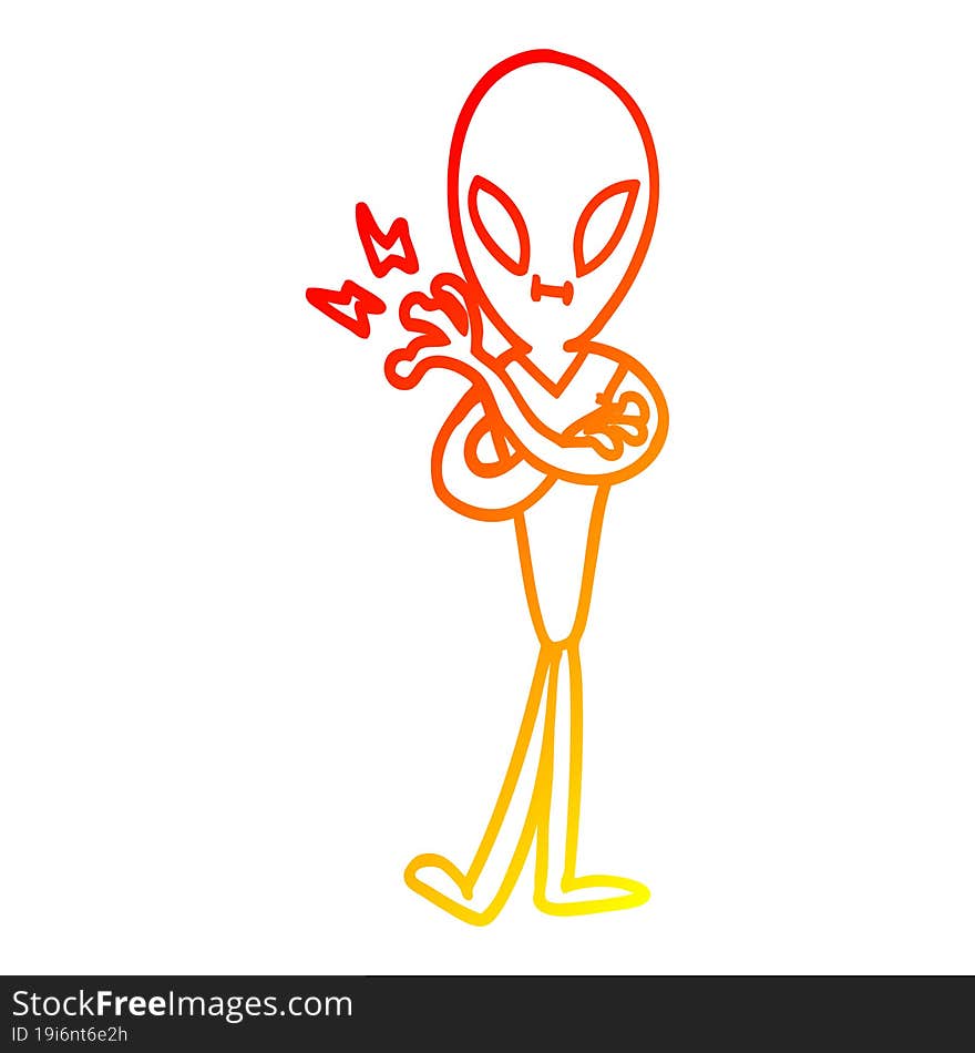 warm gradient line drawing of a cartoon alien