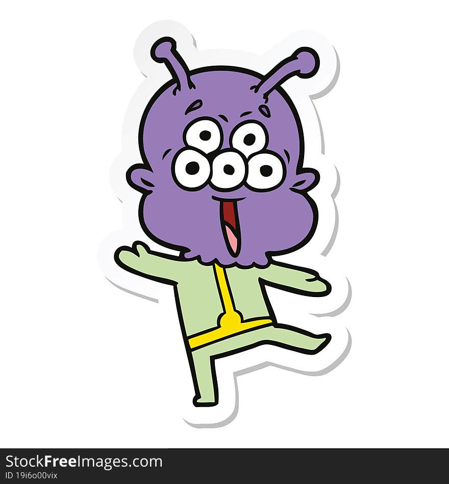 sticker of a happy cartoon alien dancing