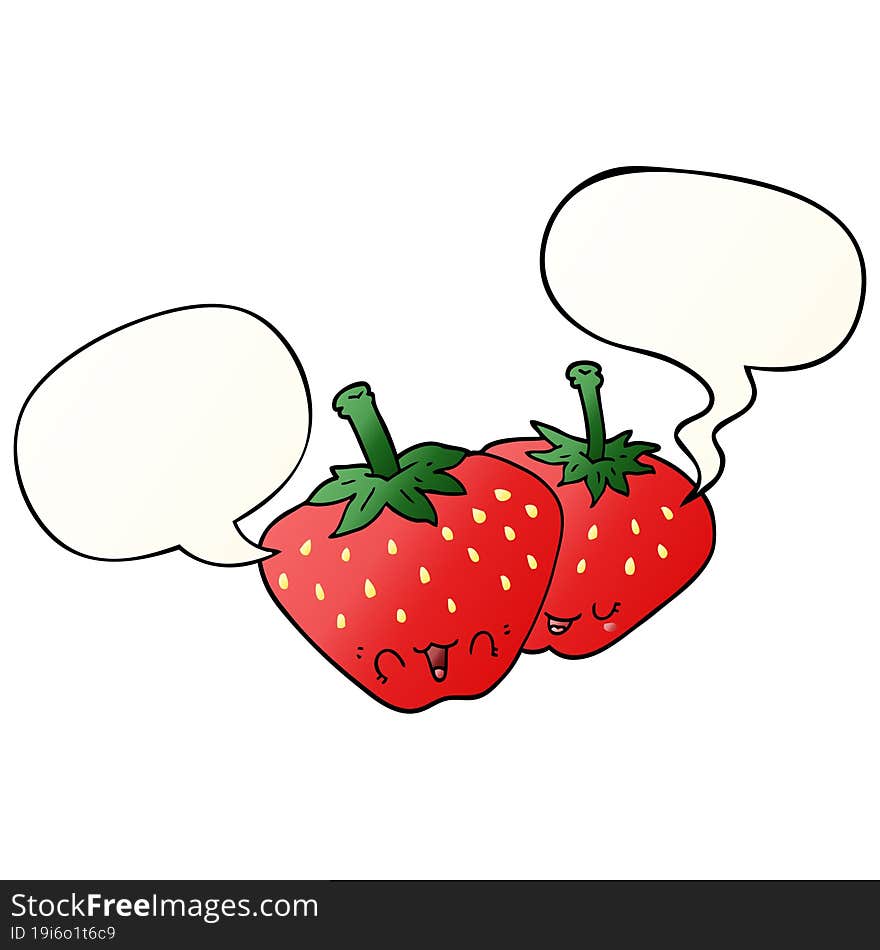 cartoon strawberries and speech bubble in smooth gradient style