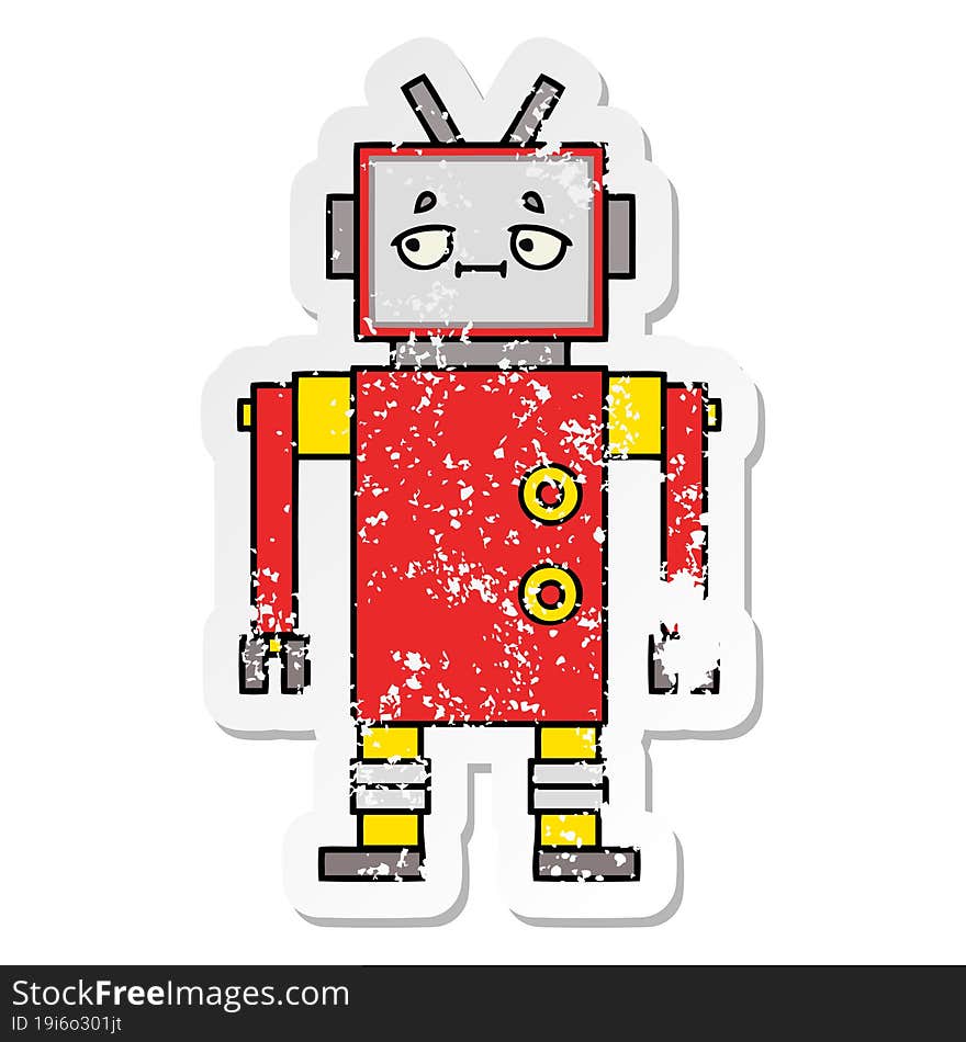 Distressed Sticker Of A Cute Cartoon Robot