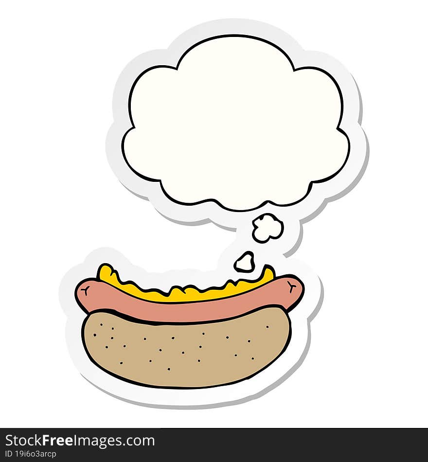 cartoon hotdog and thought bubble as a printed sticker