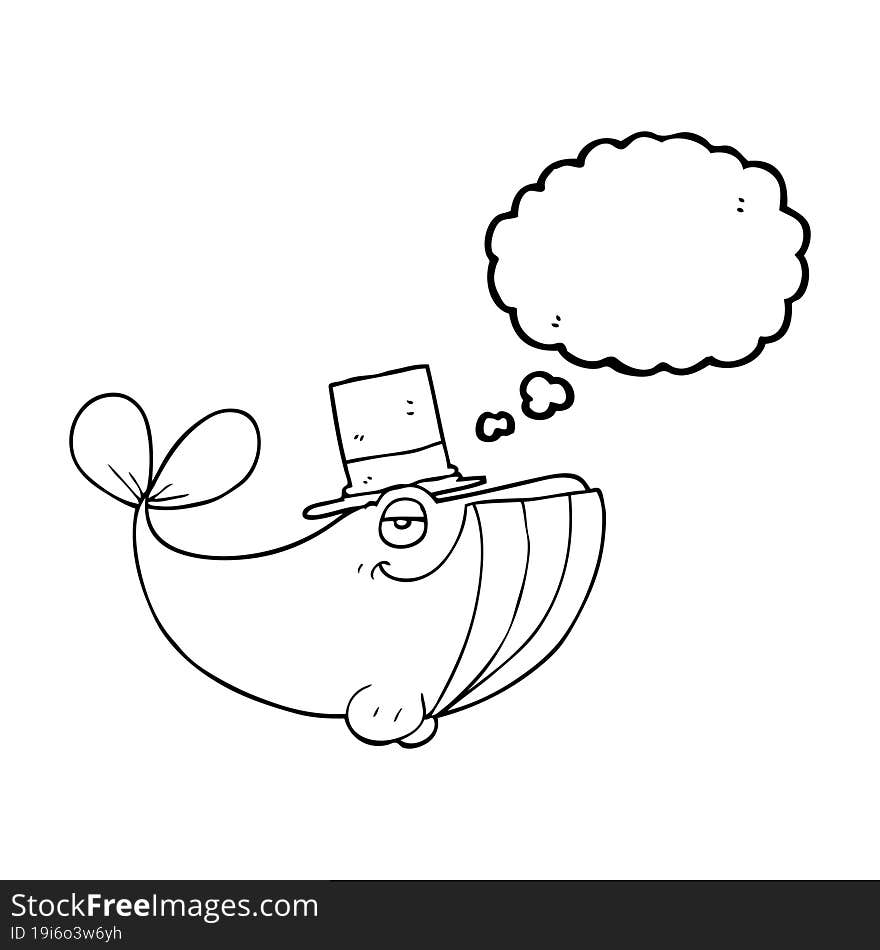 thought bubble cartoon whale wearing top hat