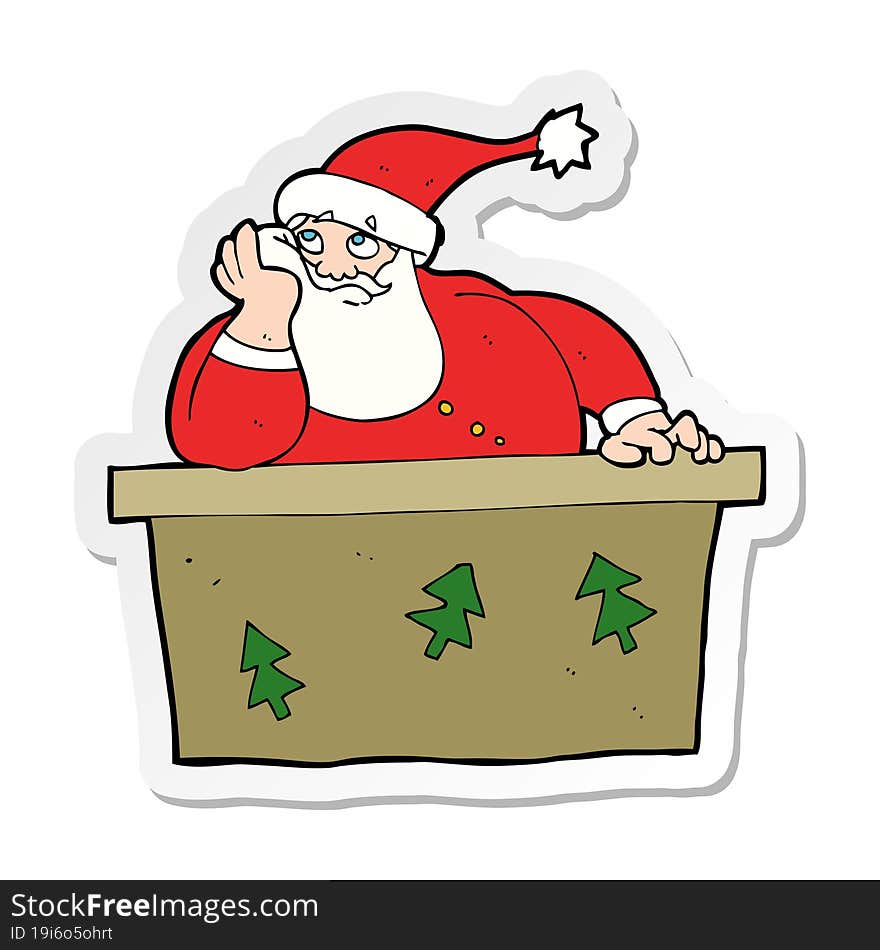 sticker of a cartoon bored santa claus