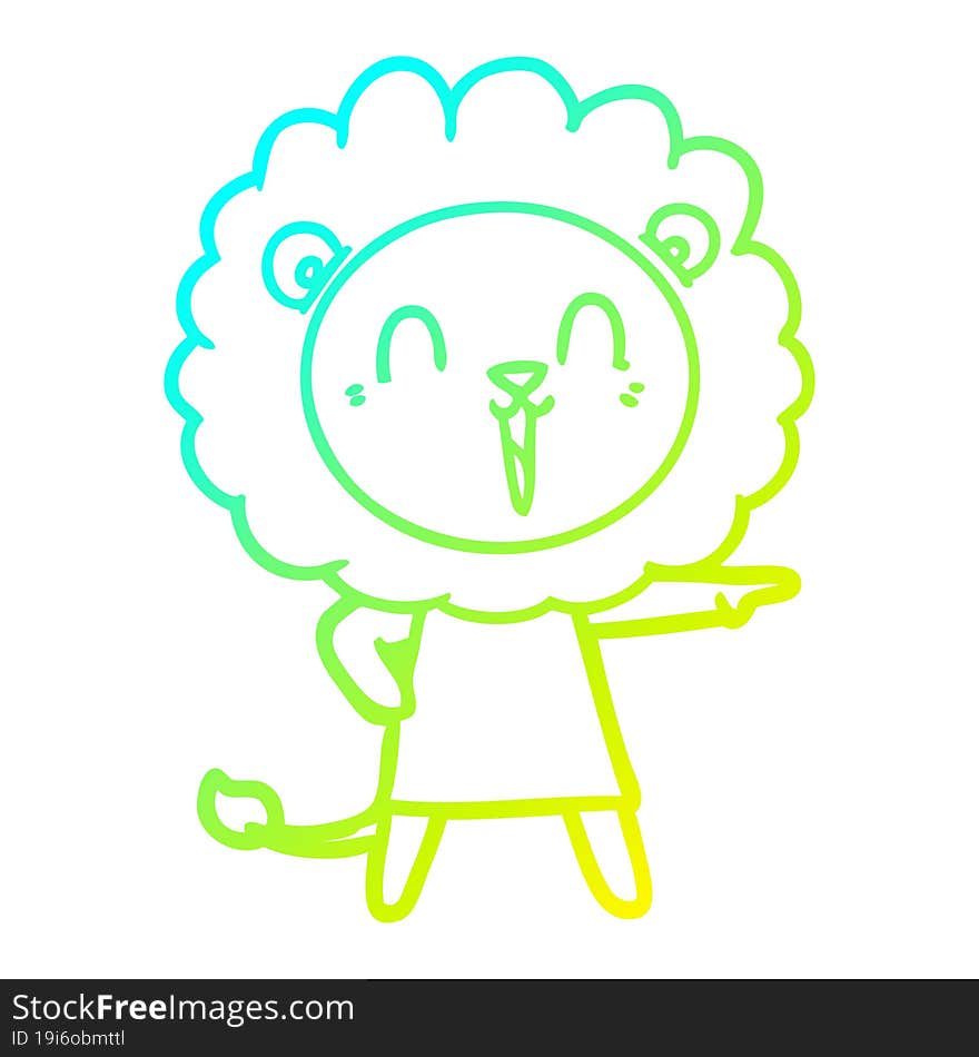 cold gradient line drawing laughing lion cartoon