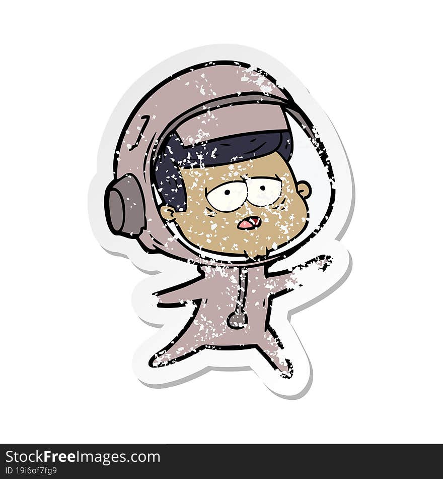 Distressed Sticker Of A Cartoon Tired Astronaut