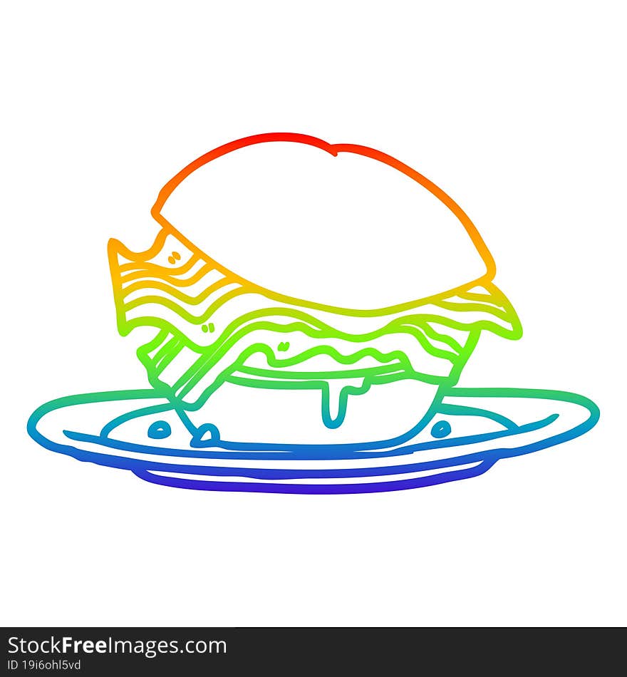 rainbow gradient line drawing amazingly tasty bacon breakfast sandwich with cheese