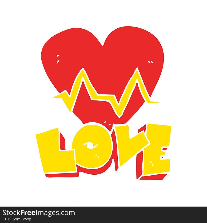 Flat Color Illustration Of A Cartoon Heart Rate Pulse Love Symbol