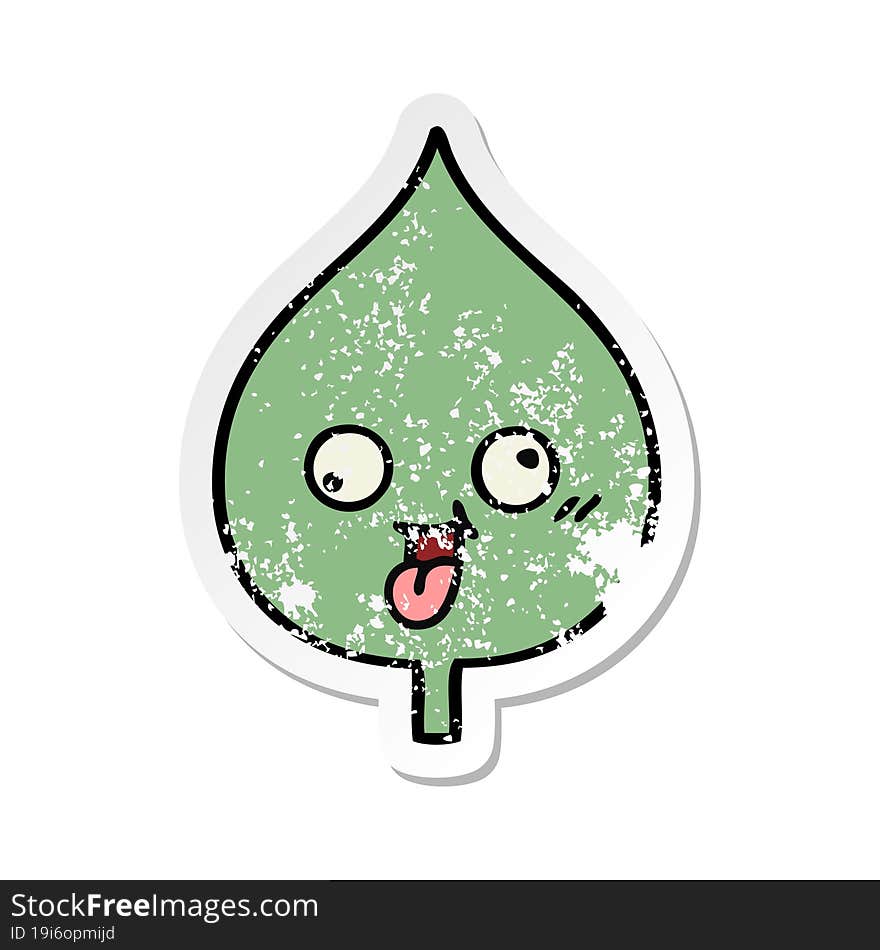 distressed sticker of a cute cartoon expressional leaf