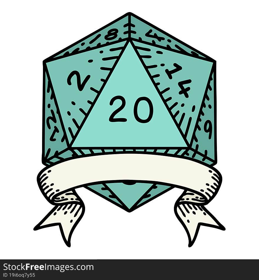 Natural 20 Critical Hit D20 Dice Roll Illustration