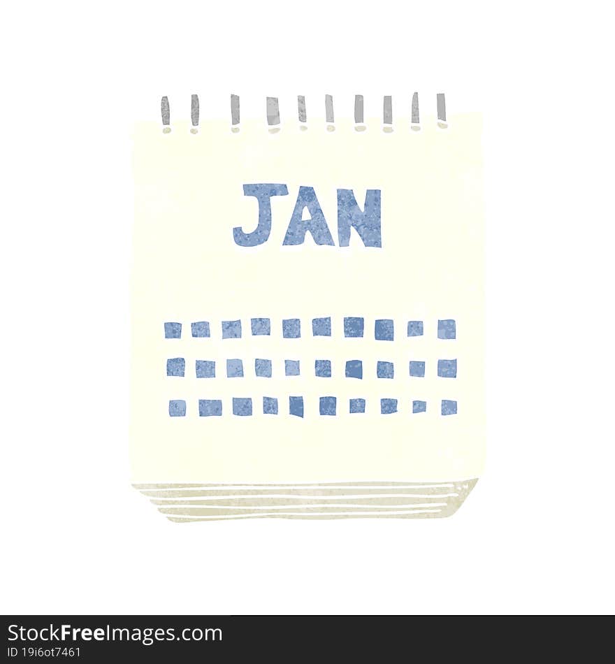 freehand retro cartoon calendar showing month of january