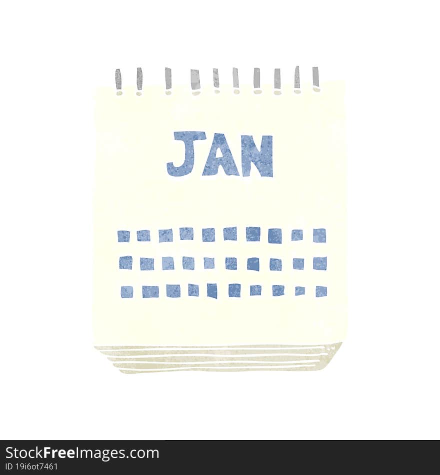 retro cartoon calendar showing month of january