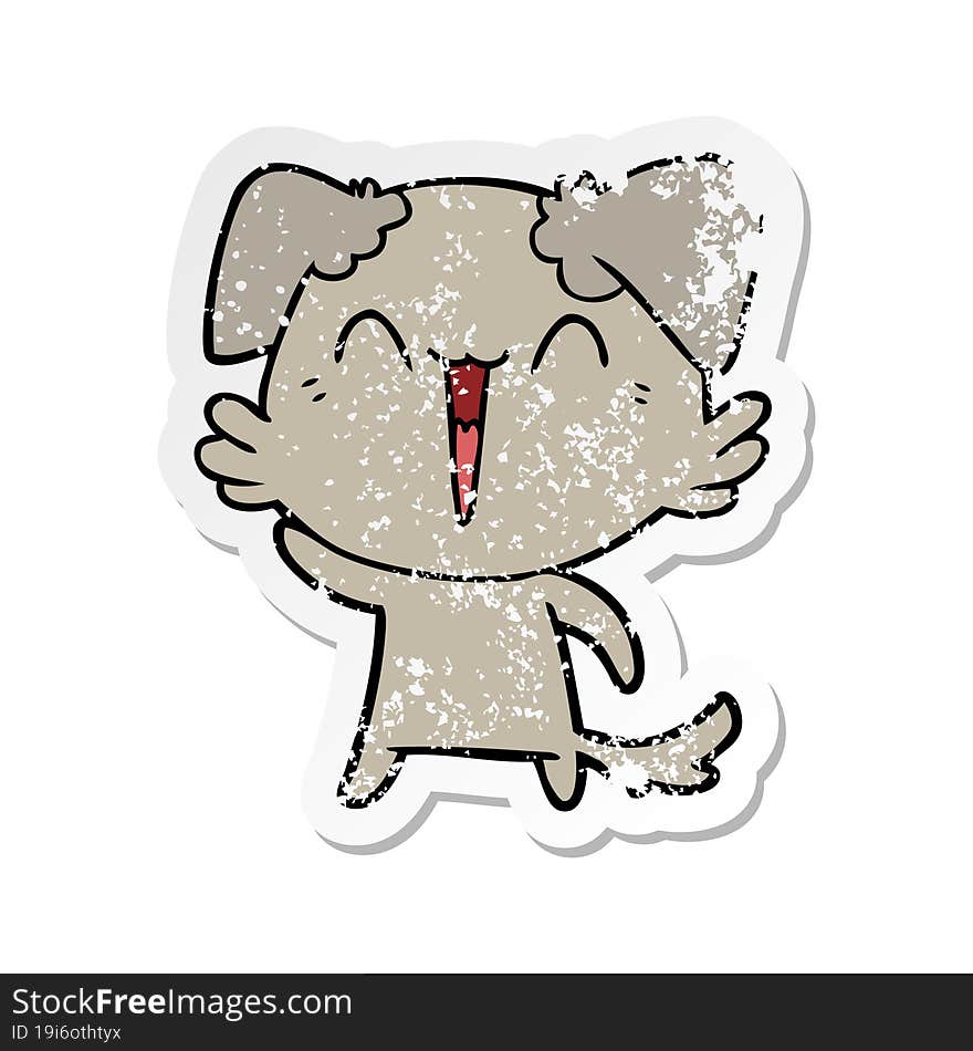 distressed sticker of a waving little dog cartoon