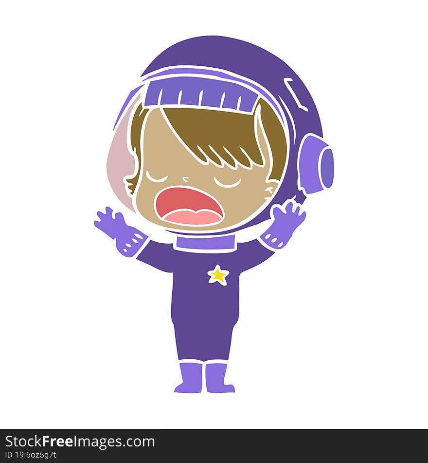 flat color style cartoon astronaut girl talking