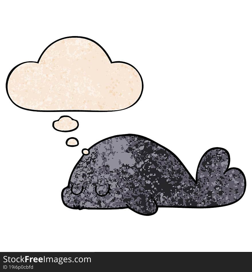 cute cartoon seal and thought bubble in grunge texture pattern style