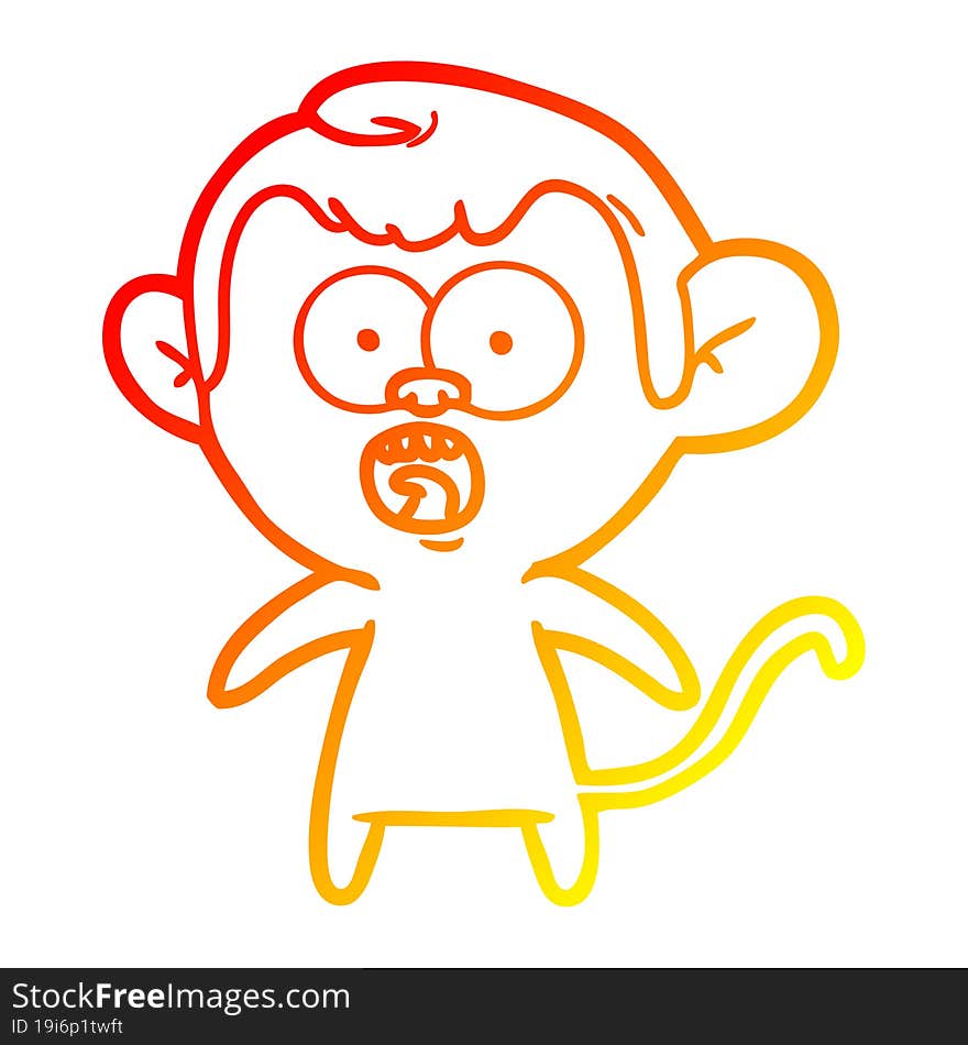 Warm Gradient Line Drawing Cartoon Shocked Monkey