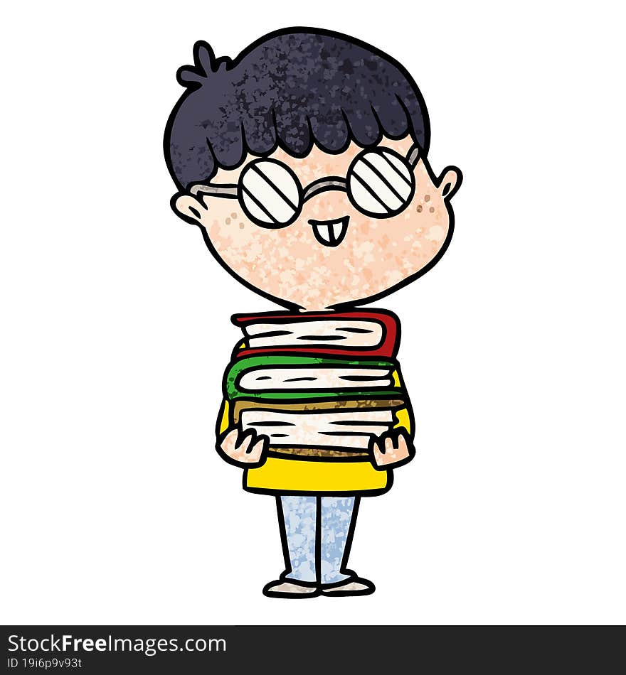 cartoon nerd boy with spectacles and book. cartoon nerd boy with spectacles and book