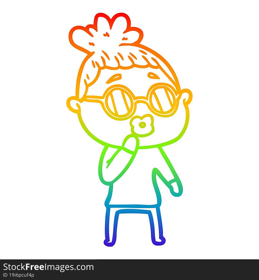 rainbow gradient line drawing of a cartoon woman wearing spectacles