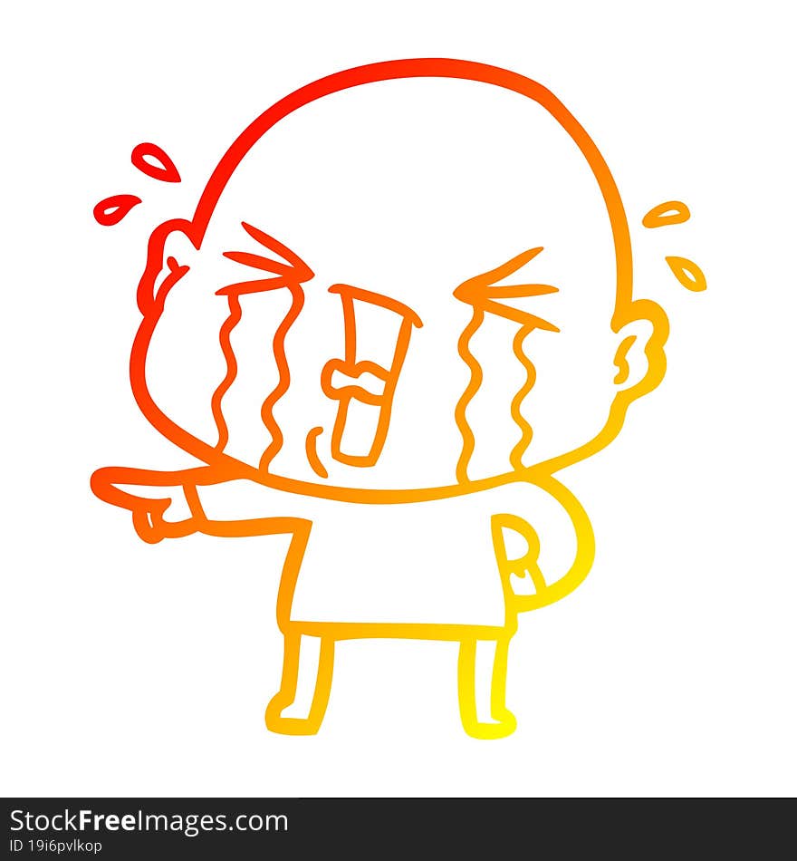 warm gradient line drawing cartoon crying bald man