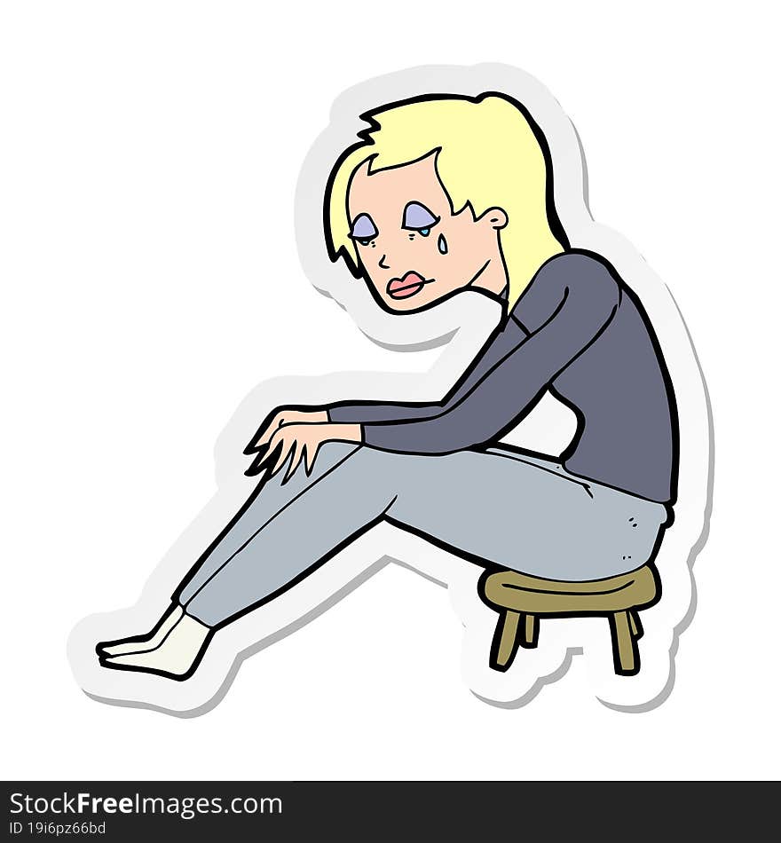 sticker of a cartoon crying woman