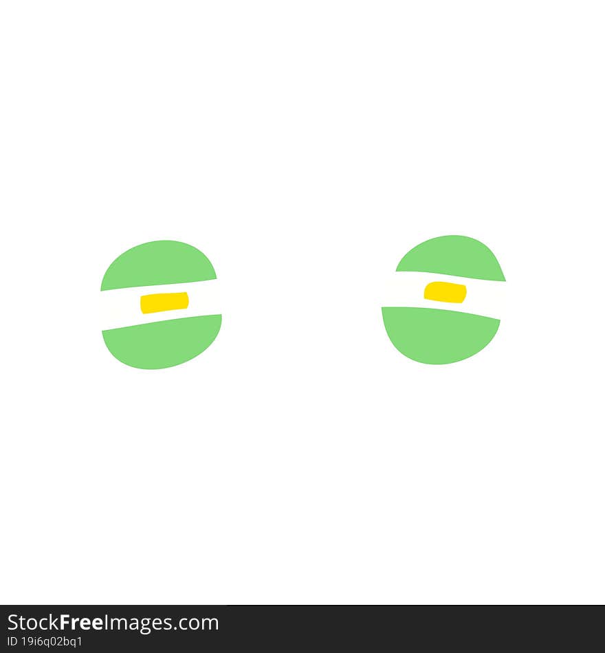 flat color illustration of a cartoon narrowed alien eyes