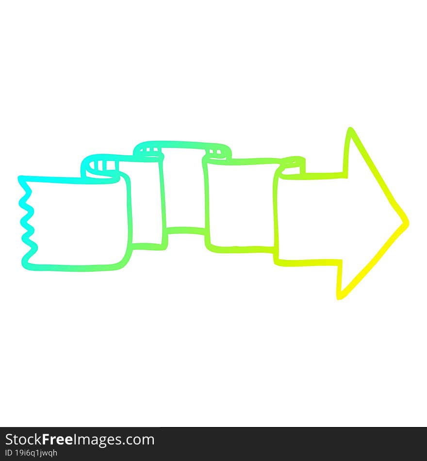 cold gradient line drawing of a cartoon banner arrow