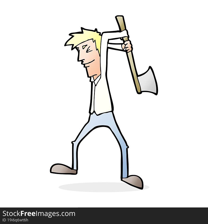 Cartoon Man Swinging Axe