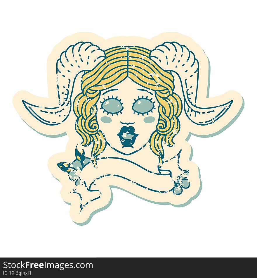 Retro Tattoo Style tiefling character face. Retro Tattoo Style tiefling character face