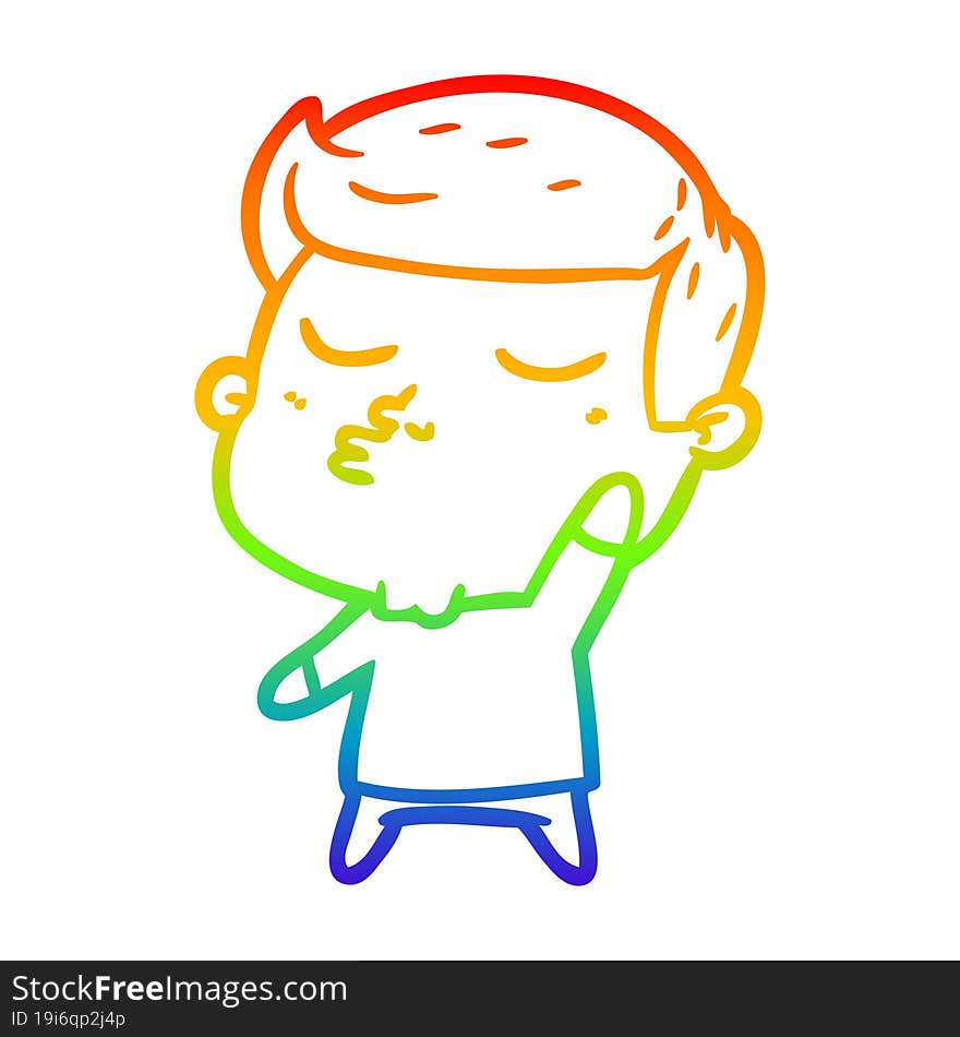 rainbow gradient line drawing of a cartoon model guy pouting