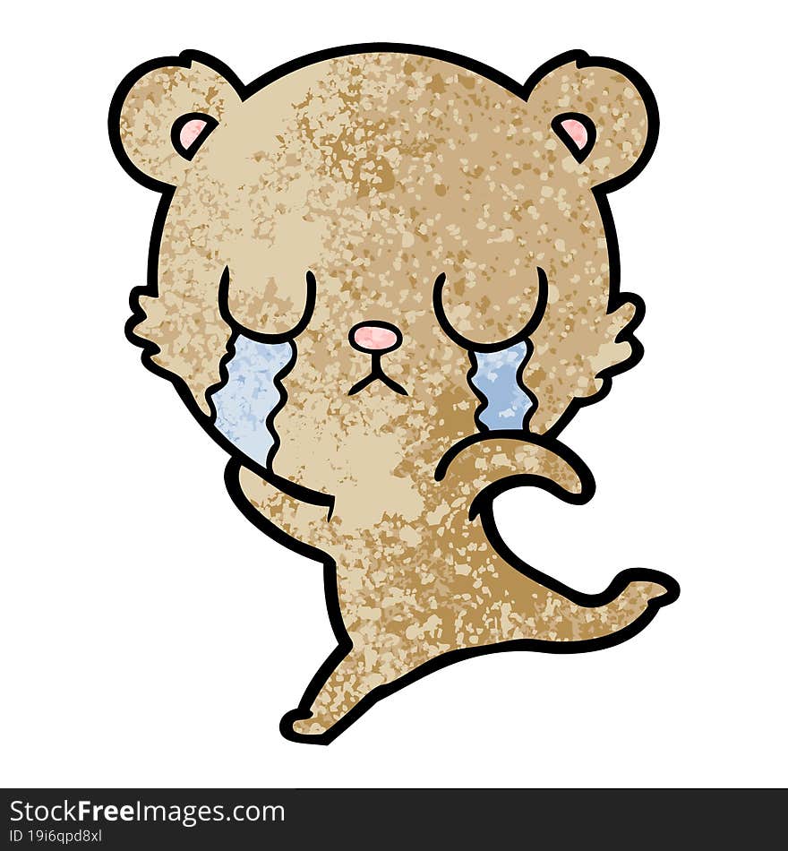 crying cartoon bear running away. crying cartoon bear running away