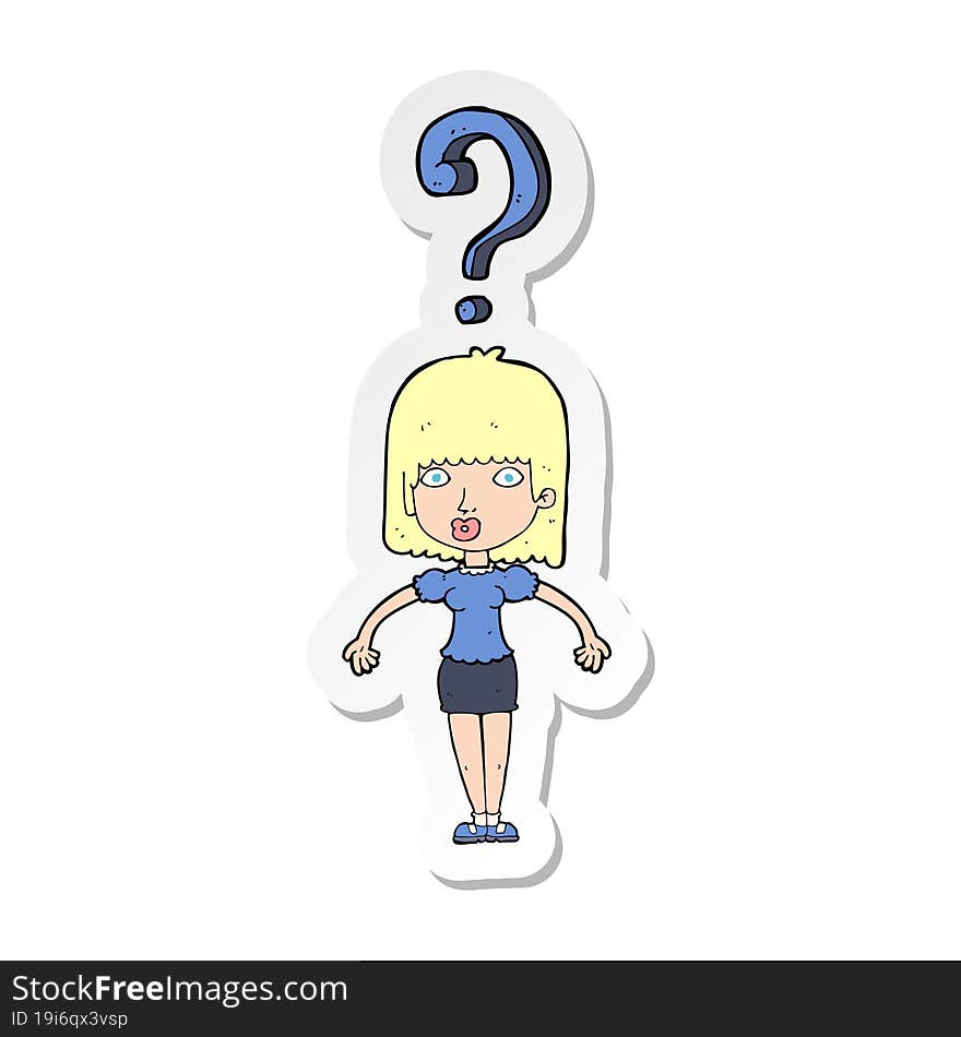 sticker of a cartoon confused woman