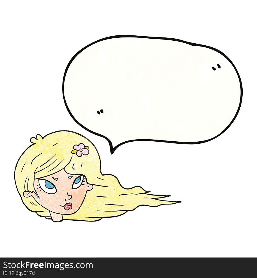 Speech Bubble Textured Cartoon Woman With Blowing Hair