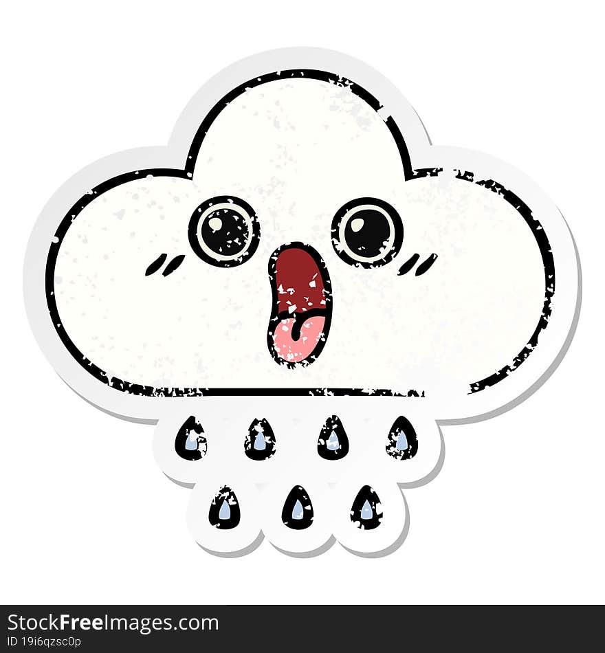 distressed sticker of a cute cartoon rain cloud