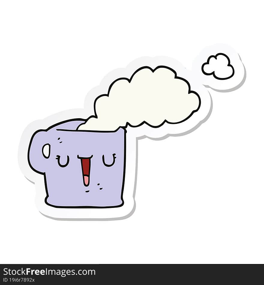 Sticker Of A Cartoon Hot Cup Of Coffee