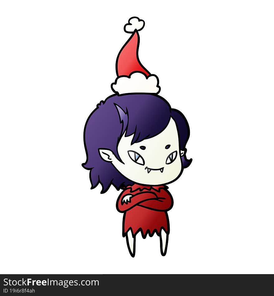 Gradient Cartoon Of A Friendly Vampire Girl Wearing Santa Hat