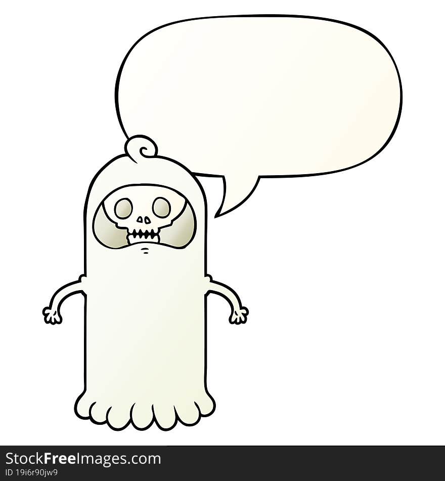 cartoon spooky skull ghost with speech bubble in smooth gradient style