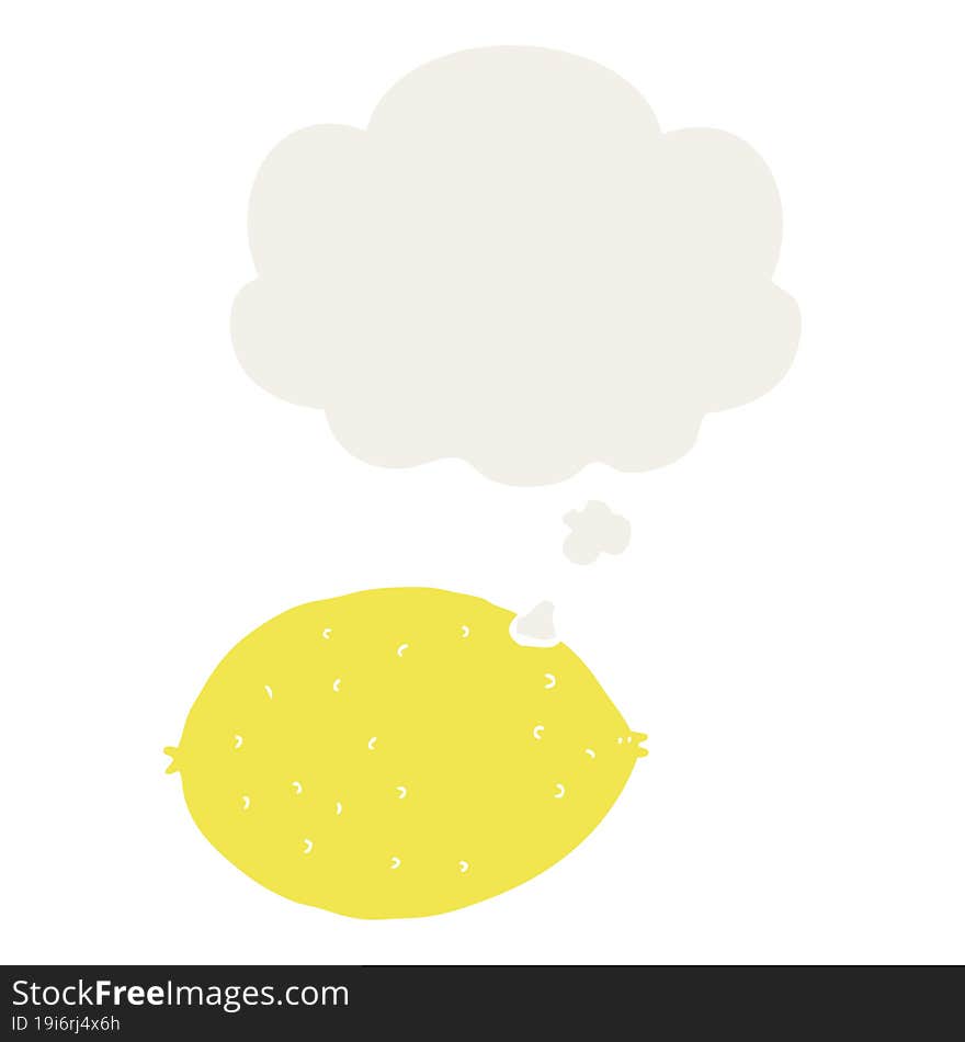 cartoon lemon and thought bubble in retro style