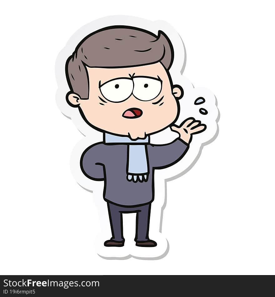 sticker of a cartoon tired man