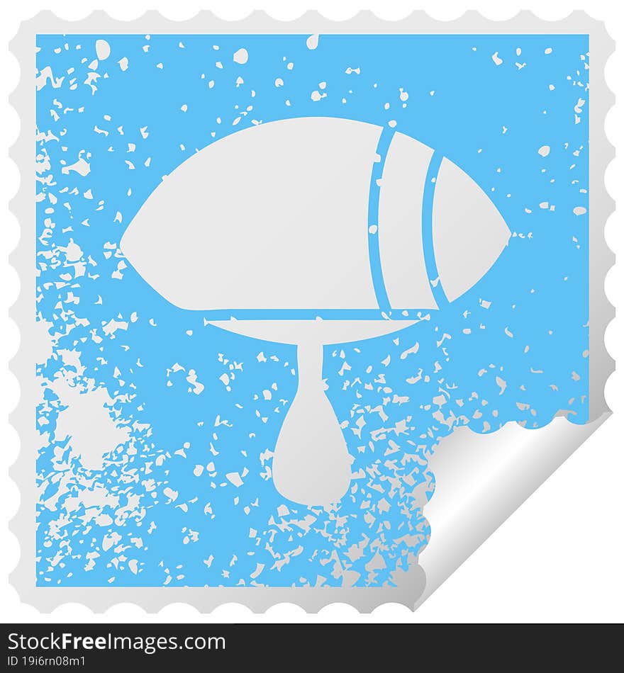 distressed square peeling sticker symbol of a crying eye looking to one side