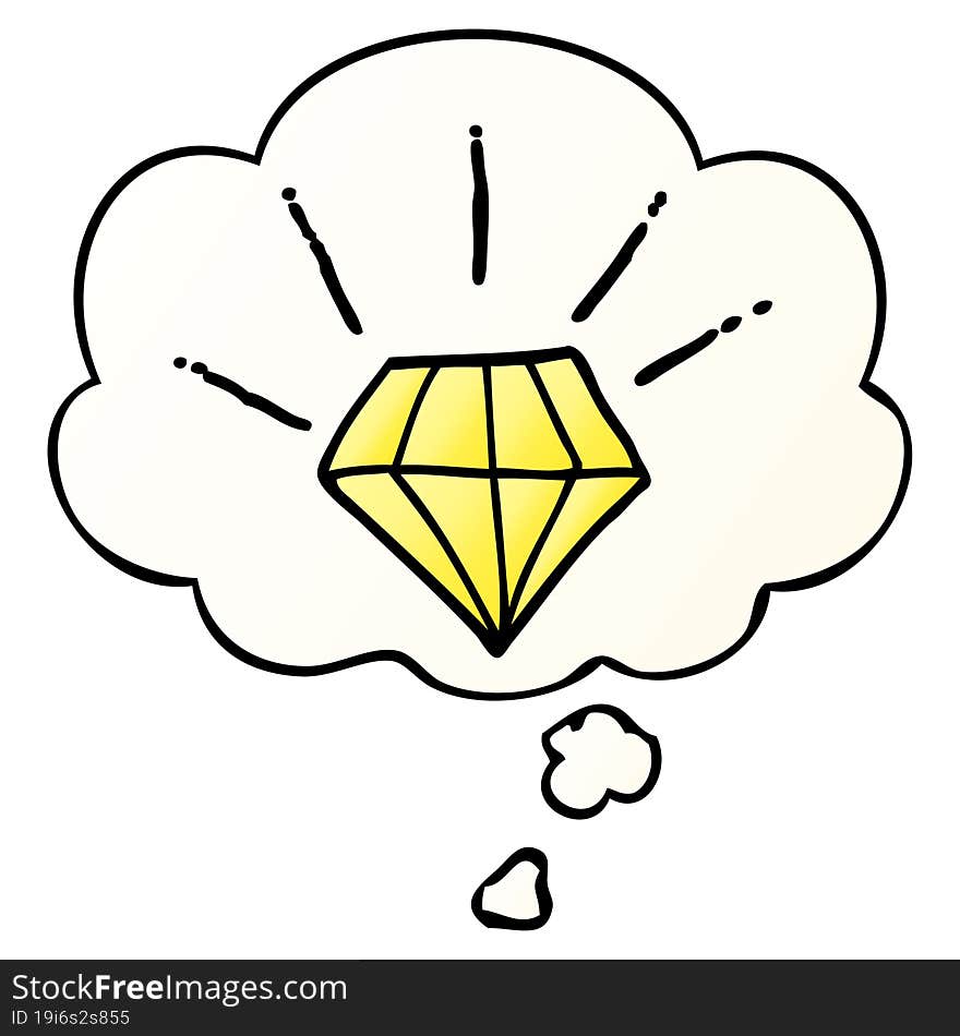 cartoon tattoo diamond with thought bubble in smooth gradient style