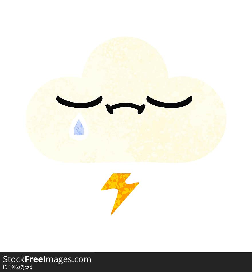 Retro Illustration Style Cartoon Thunder Cloud